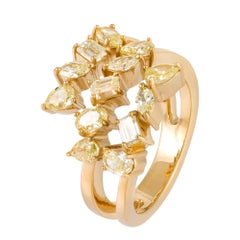 NWT $12, 000 Rare 18KT Gold Magnificent Fancy Triple Row Yellow Diamond Ring