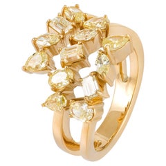 NWT $12,000 Raro anello in oro 18KT con magnifico diamante giallo a tre file di fantasia