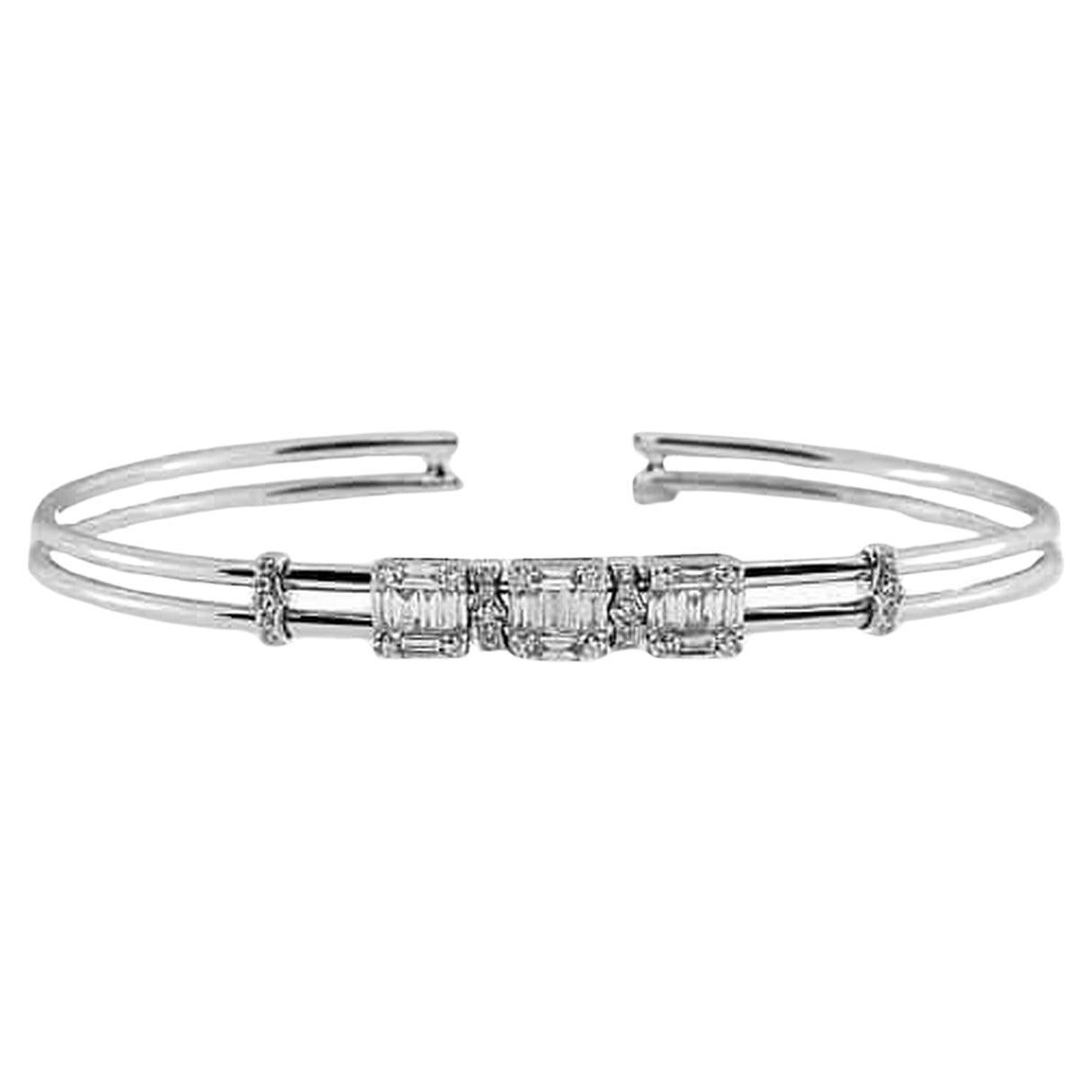 NWT $12, 200 18KT Gold Fancy Trillion Baguette Diamond Cuff Bangle Bracelet