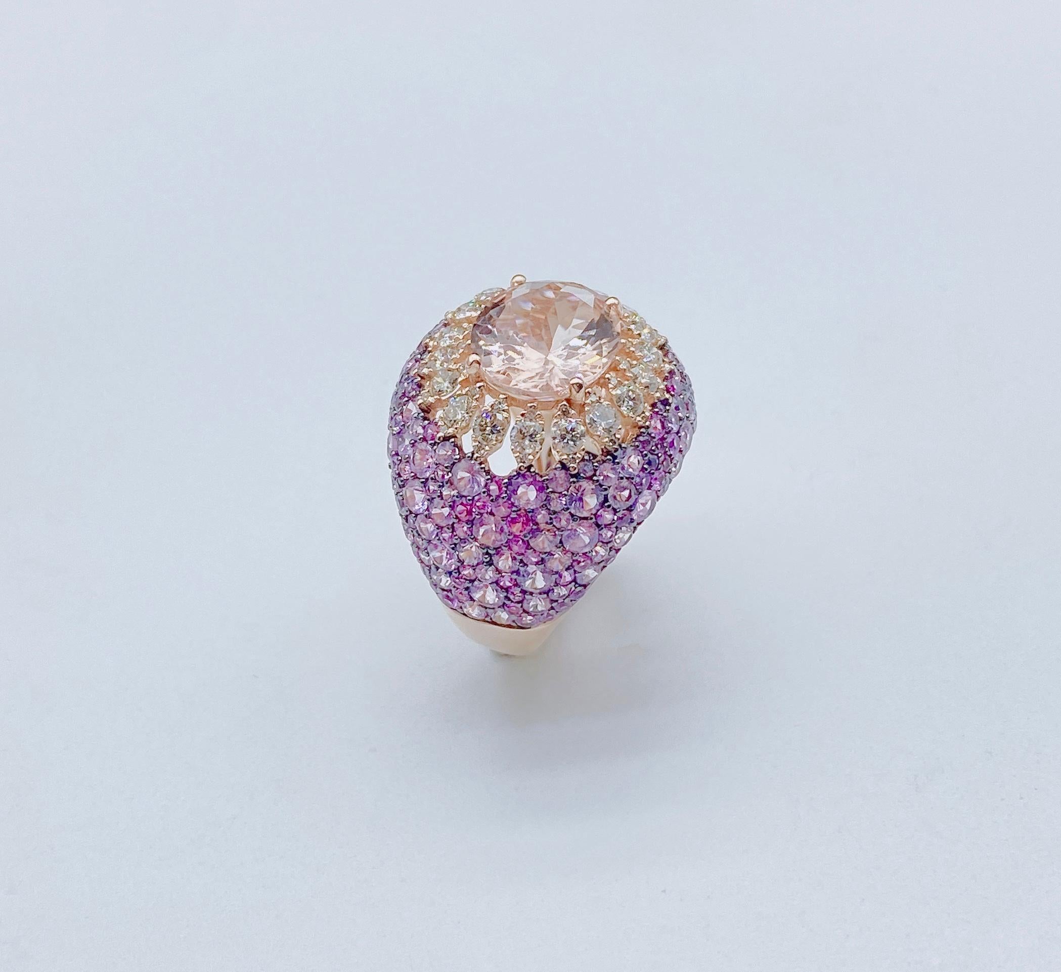 Mixed Cut NWT $12, 235 18KT Gold Gorgeous 10.50CT Morganite Pink Sapphire and Diamond Ring For Sale