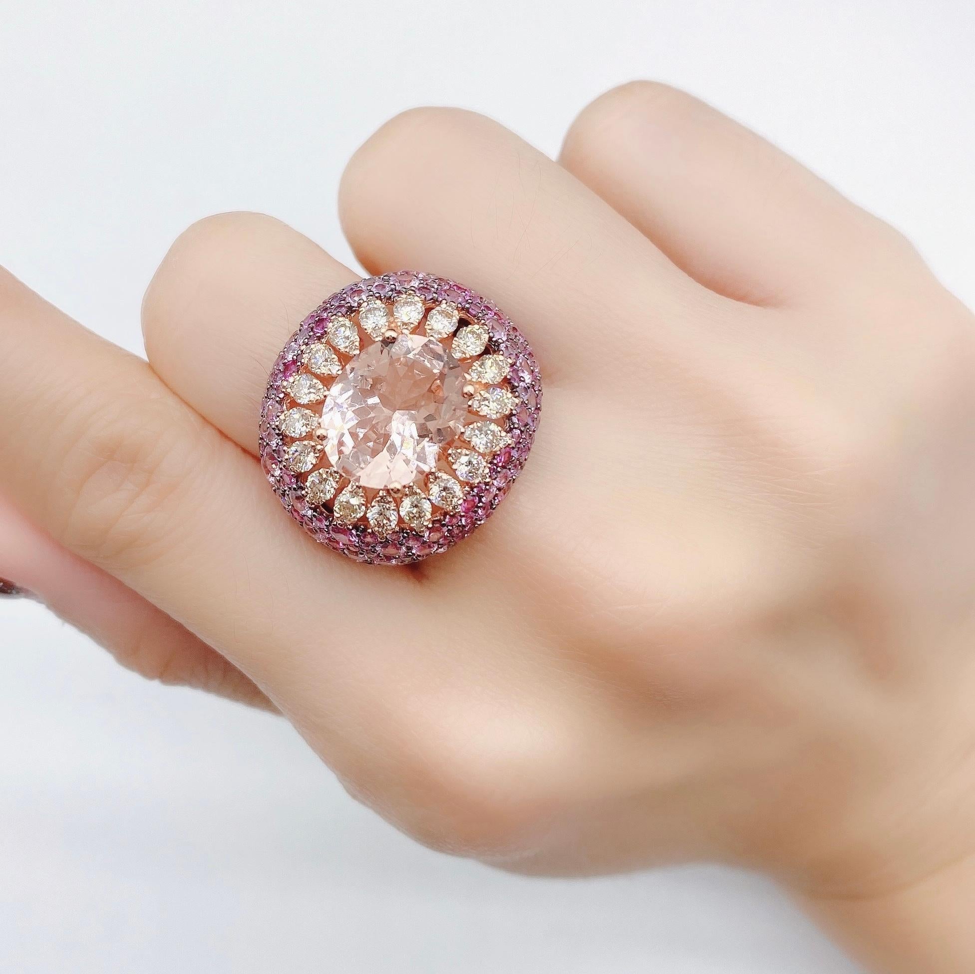 NWT $12, 235 18KT Gold Gorgeous 10.50CT Morganite Pink Sapphire and Diamond Ring In New Condition For Sale In New York, NY