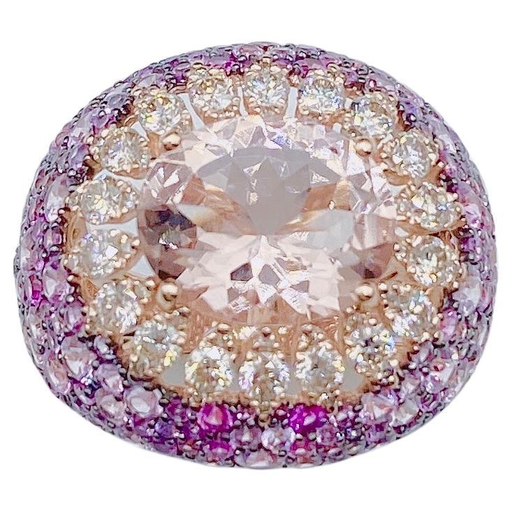 NWT $12, 235 18KT Gold Gorgeous 10.50CT Morganite Pink Sapphire and Diamond Ring