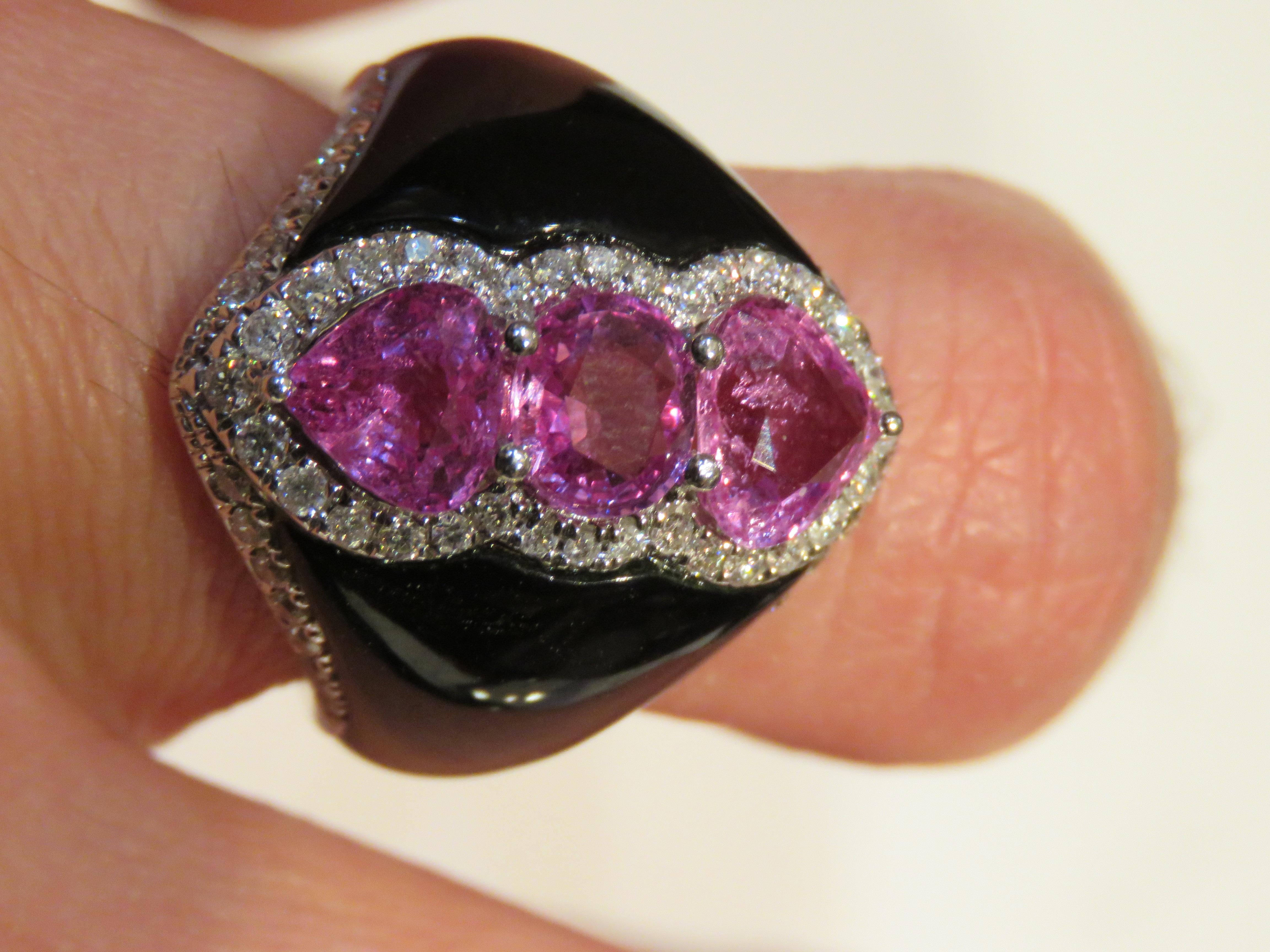 Donna NWT $12, 500 Anello in oro 18KT con cuore grande e fantasia, zaffiro rosa, diamante e agata in vendita