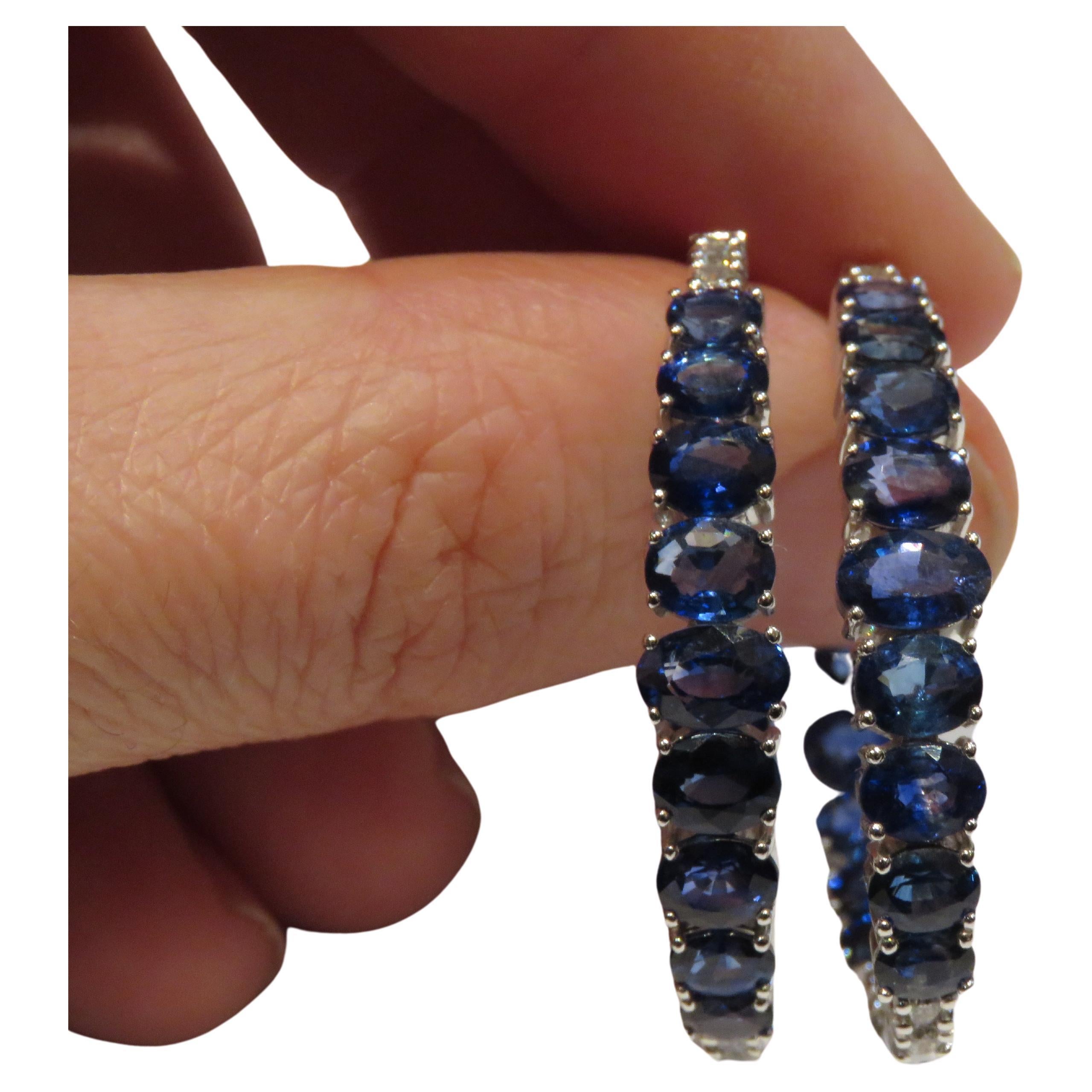 NWT $12, 500 Exquisite 18KT Magnificent Fancy Blue Sapphire Diamond Hoop Earring For Sale