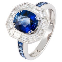 NWT $12, 500 Important 18KT Gold Fancy Large Oval Blue Sapphire and Diamond Ring