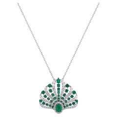 NWT $12, 500 Important 18KT Gold Large Fancy Emerald Diamond Peacock Necklace