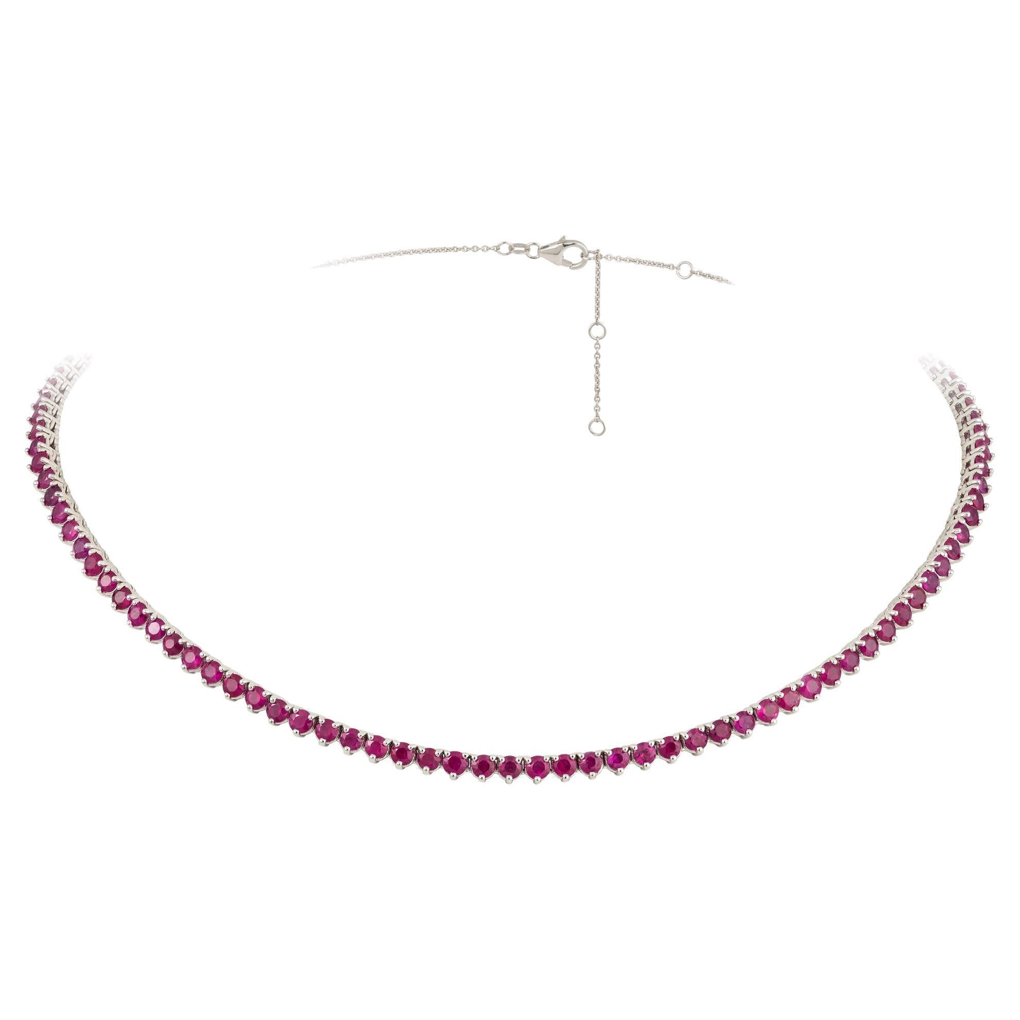 NWT $12, 500 Rare Gorgeous 18KT Fancy Glittering Ruby Riviera Tennis Necklace en vente