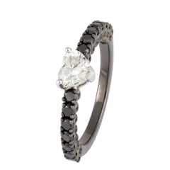 NWT $12, 500 Rare Important 18KT Gold Black Diamond Heart Diamond Ring Band