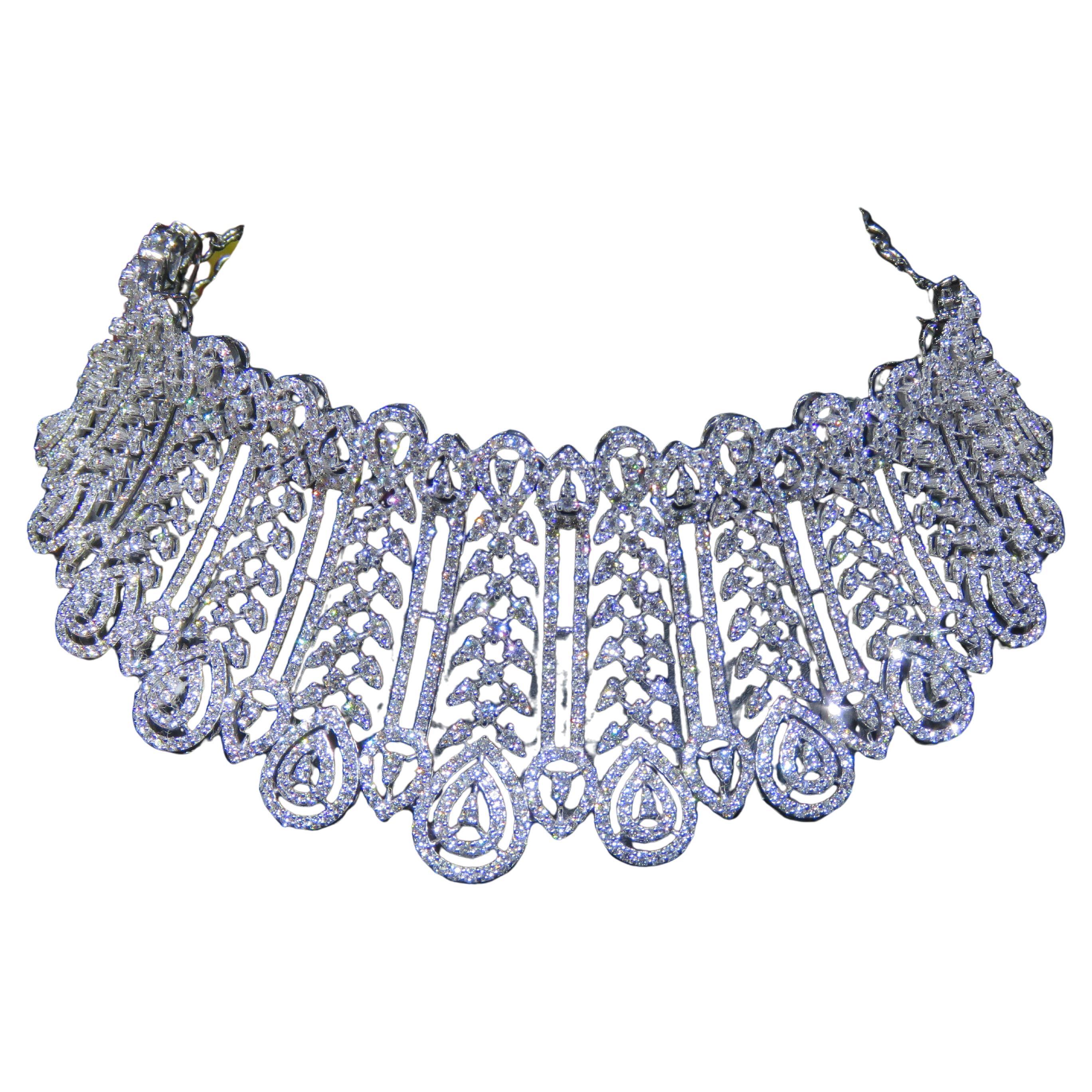 NWT $120, 000 Important 18KT Gold 24CT Gorgeous Diamond Floral Choker Necklace For Sale