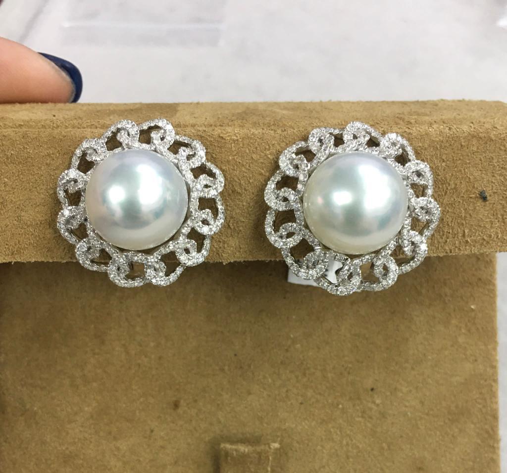 The Following Items we are offering are these Extremely Rare Beautiful 18KT White Gold Fine Large Cultured White Pearl Earrings comprised of approx. 3 Carats of Fine Glittering Fancy White Diamonds!! These Extremely Rare Gorgeous White Pearls are
