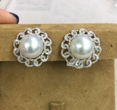 NWT $12, 000 Important 18Kt Gold Fancy South Sea Large AAA Pearl Diamond Earrings