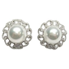 Importantes boucles d'oreilles en or 18 carats avec grande perle AAA et diamants de fantaisie des mers du Sud, 12 000 $, nouveau avec étiquette