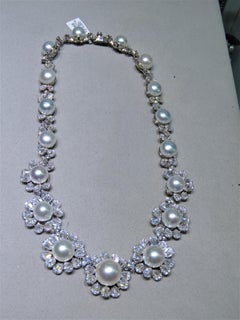 NWT $120, 000 18KT Gold Rare Lrg South Sea Pearl Gorgeous Diamond Flower Necklace