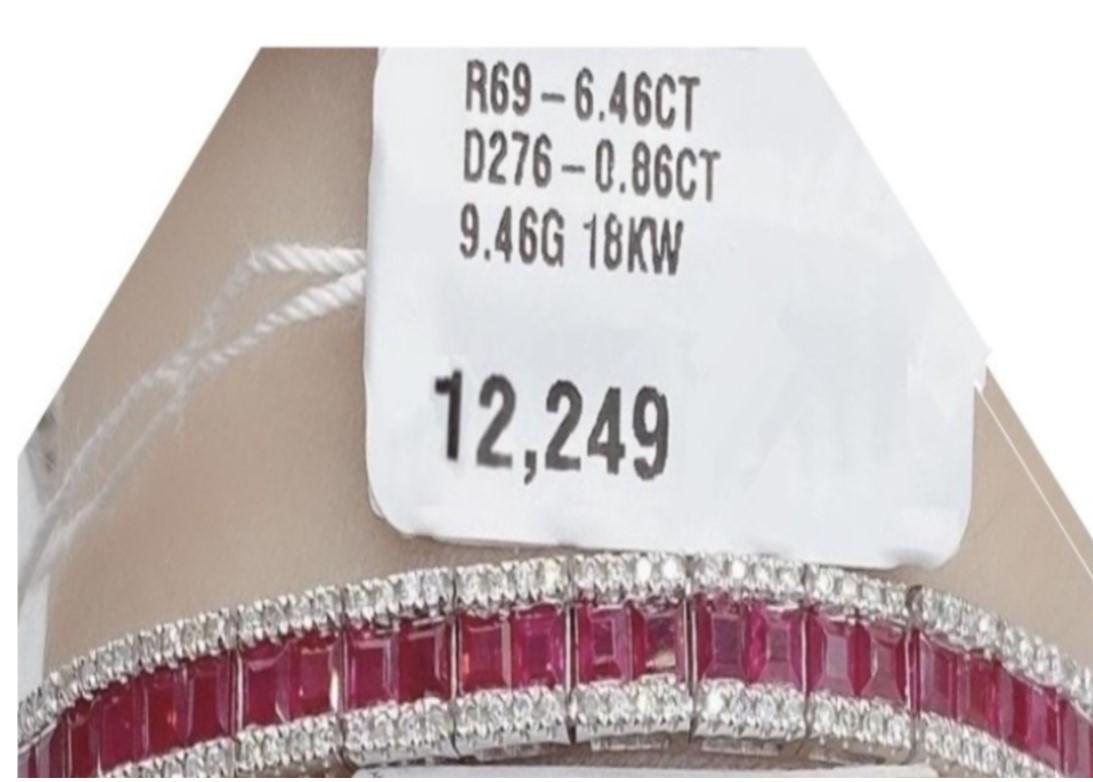 Women's NWT $12, 249 18KT Gold Gorgeous 7.50CT Princess Cut Ruby Diamond Tennis Bracelet For Sale