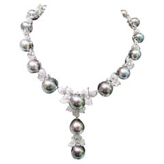 NWT $124, 000 Gorgeous 18KT Huge Black Tahitian Pearl Fancy Diamond Necklace