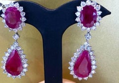 NWT $125, 000 18KT Fancy Glittering 13CT Red Ruby Diamond Drop Earrings
