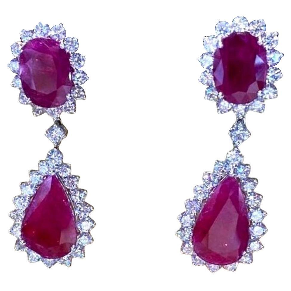 NWT $125, 000 18KT Fancy Glittering 13CT Red Ruby Diamond Drop Earrings en venta