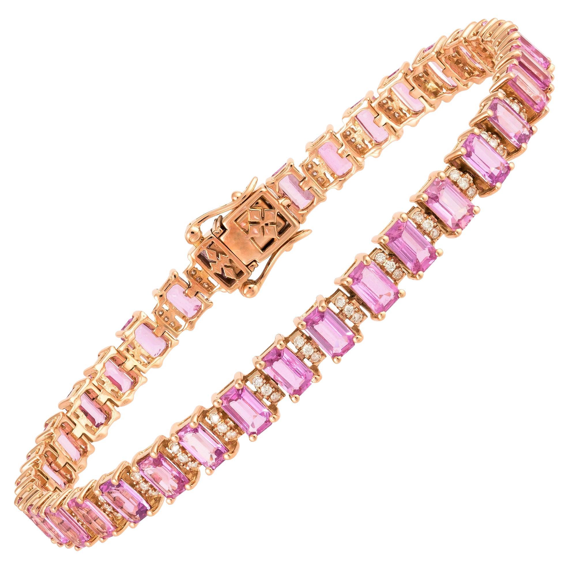 NEU $12,500 18KT Ausgefallenes, glitzerndes, rosafarbenes Saphir-Diamant-Armband