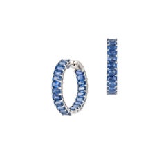 NWT $12, 500 18kt Gold Fancy Large Glittering Fancy Blue Sapphire Hoop Earrings