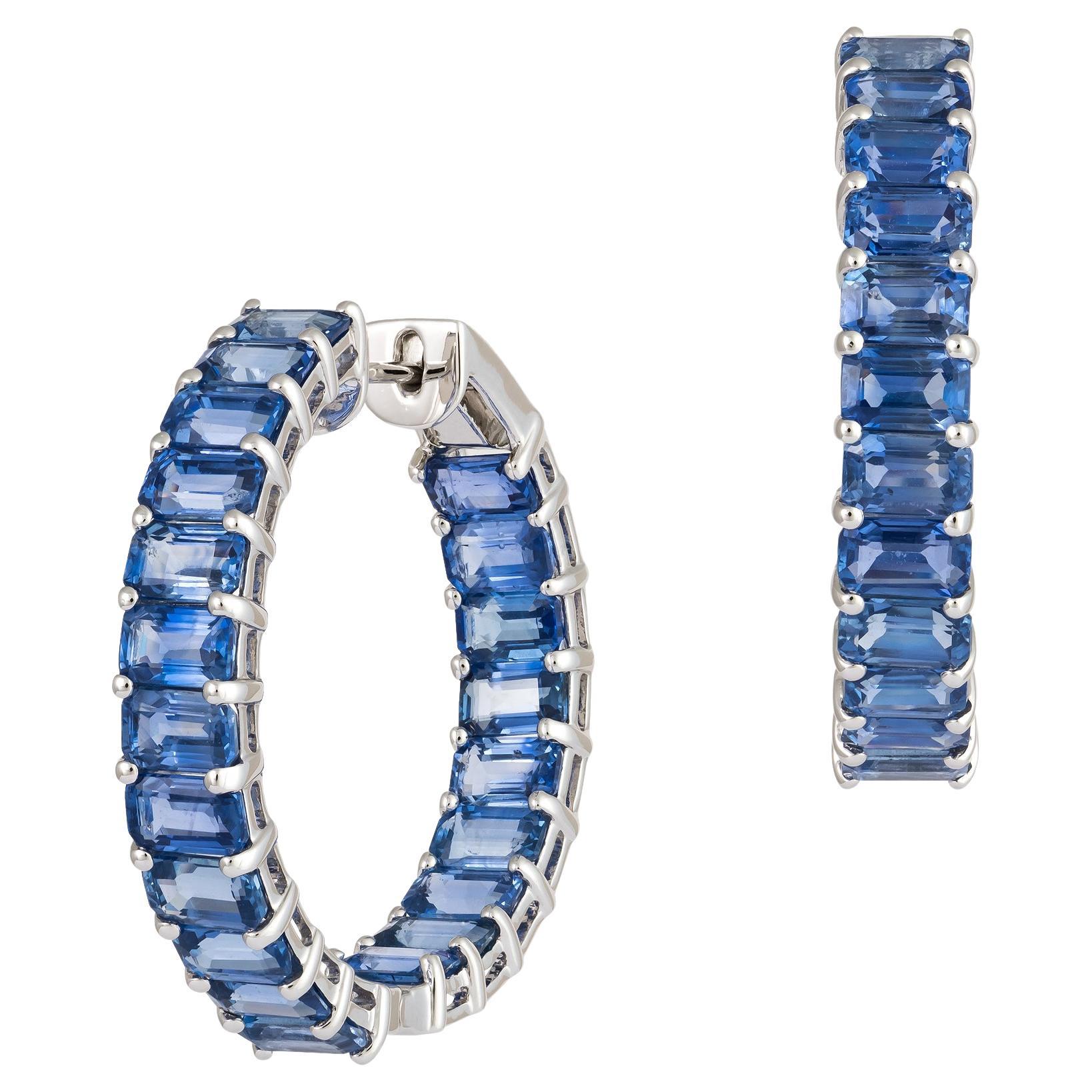 NWT $12, 500 18kt Gold Fancy Large Glittering Fancy Blue Sapphire Hoop Earrings