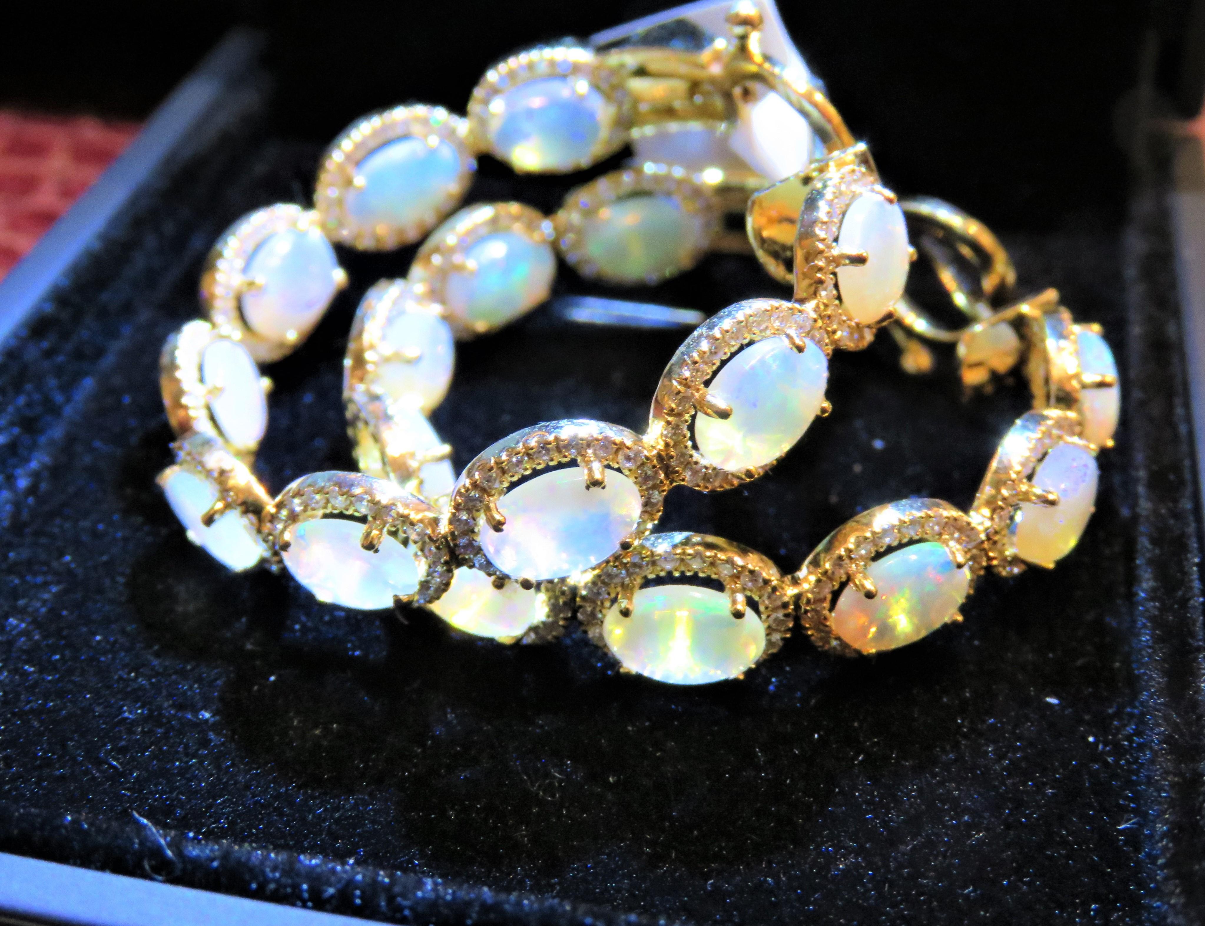 Mixed Cut NWT $12, 500 Magnificent 18KT Gold Large 9CT Fancy Opal Diamond Hoop Earrings For Sale
