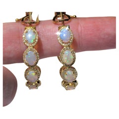 NWT $12, 500 Magnificent 18KT Gold Large 9CT Fancy Opal Diamond Hoop Earrings