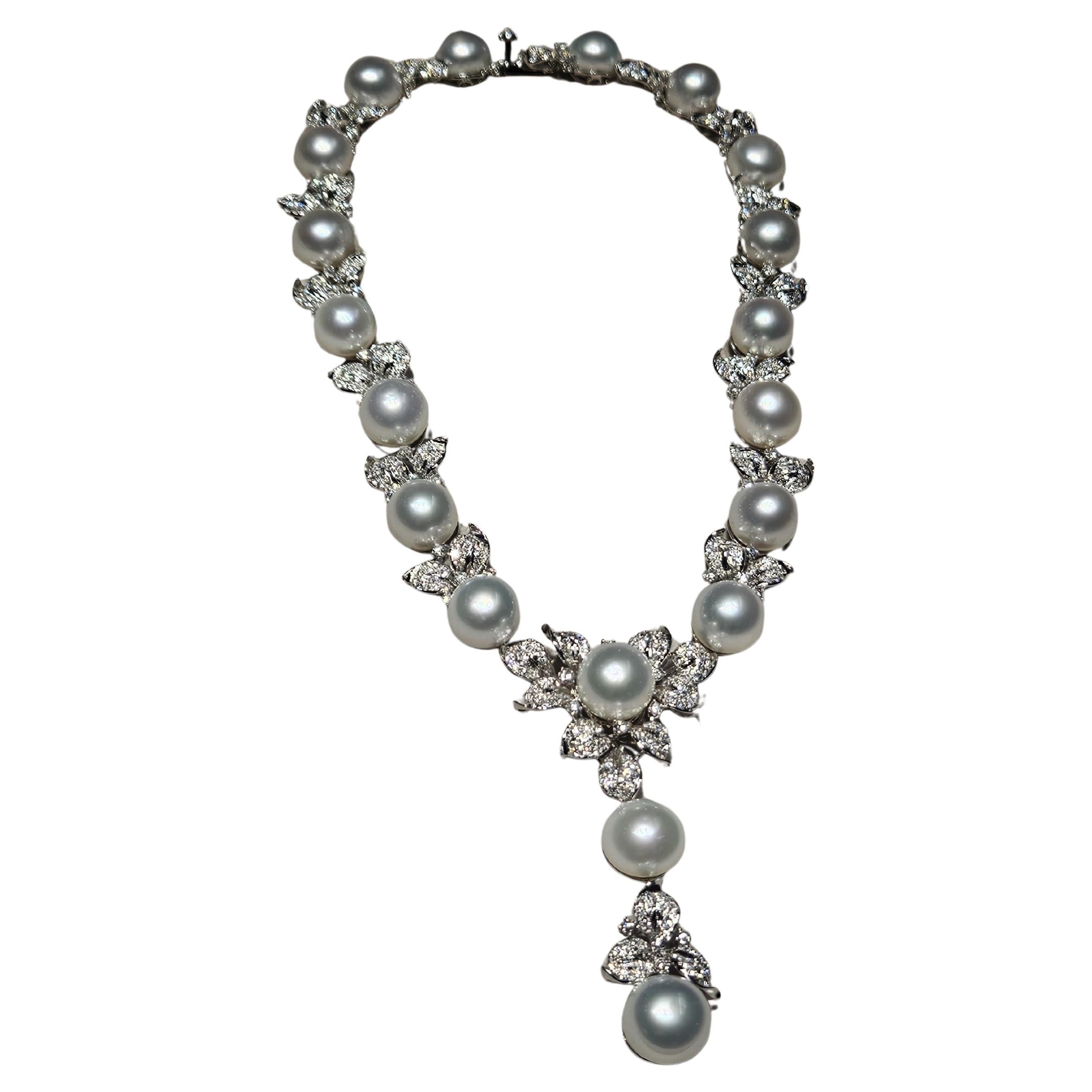 NWT $127, 000 Importante collana di perle grandi e diamanti in oro 18KT Fancy South Sea
