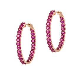 NWT $13, 350 18KT Gold Fancy Gorgeous Large Glittering Fancy Ruby Hoop Earrings
