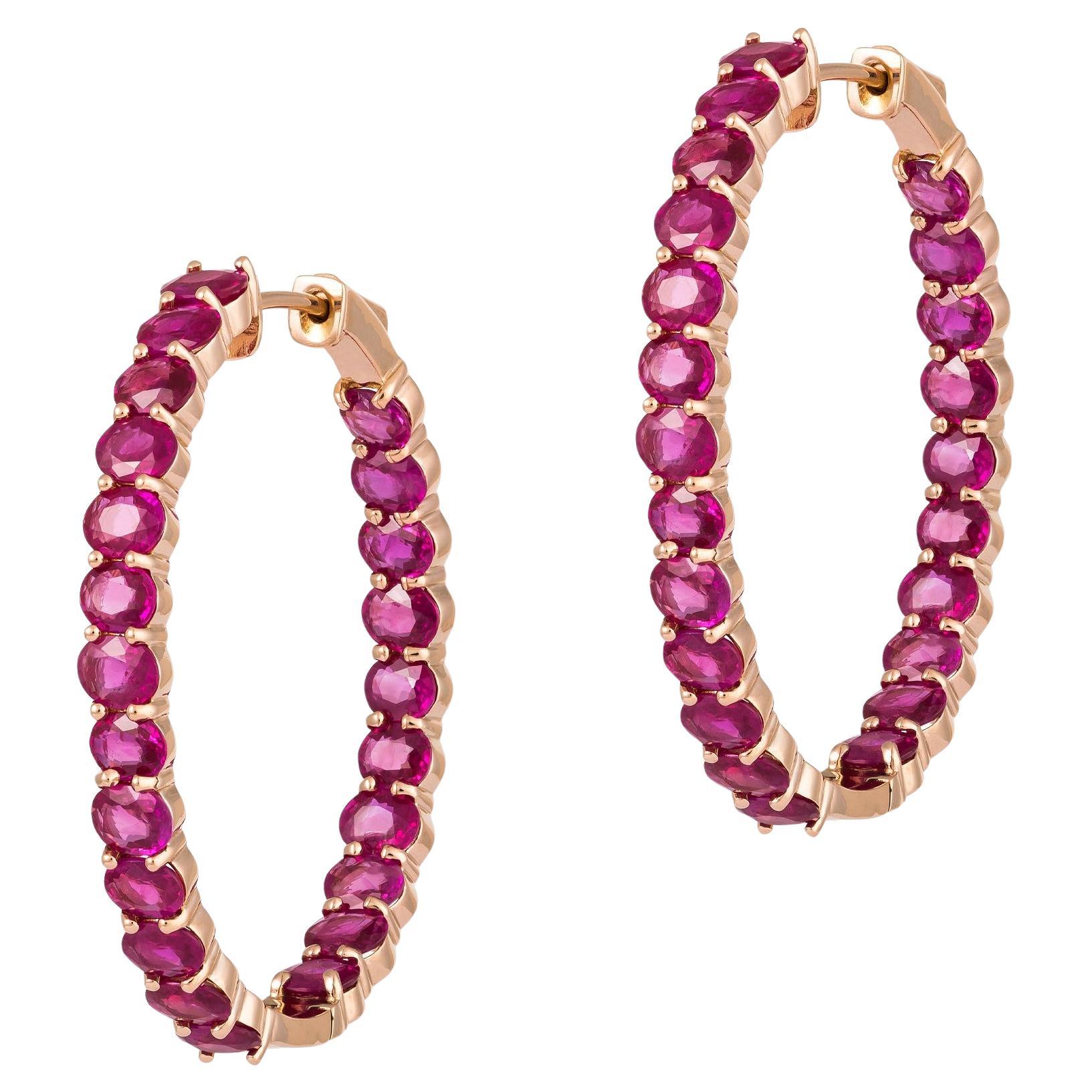 NWT $13, 350 18KT Gold Fancy Gorgeous Large Glittering Fancy Ruby Hoop Earrings en vente