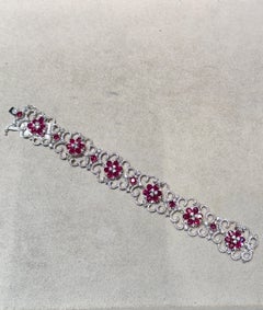 NWT $130, 000 Fancy 18KT Gold 22CT Gorgeous Burmese Flower Ruby Diamond Bracelet