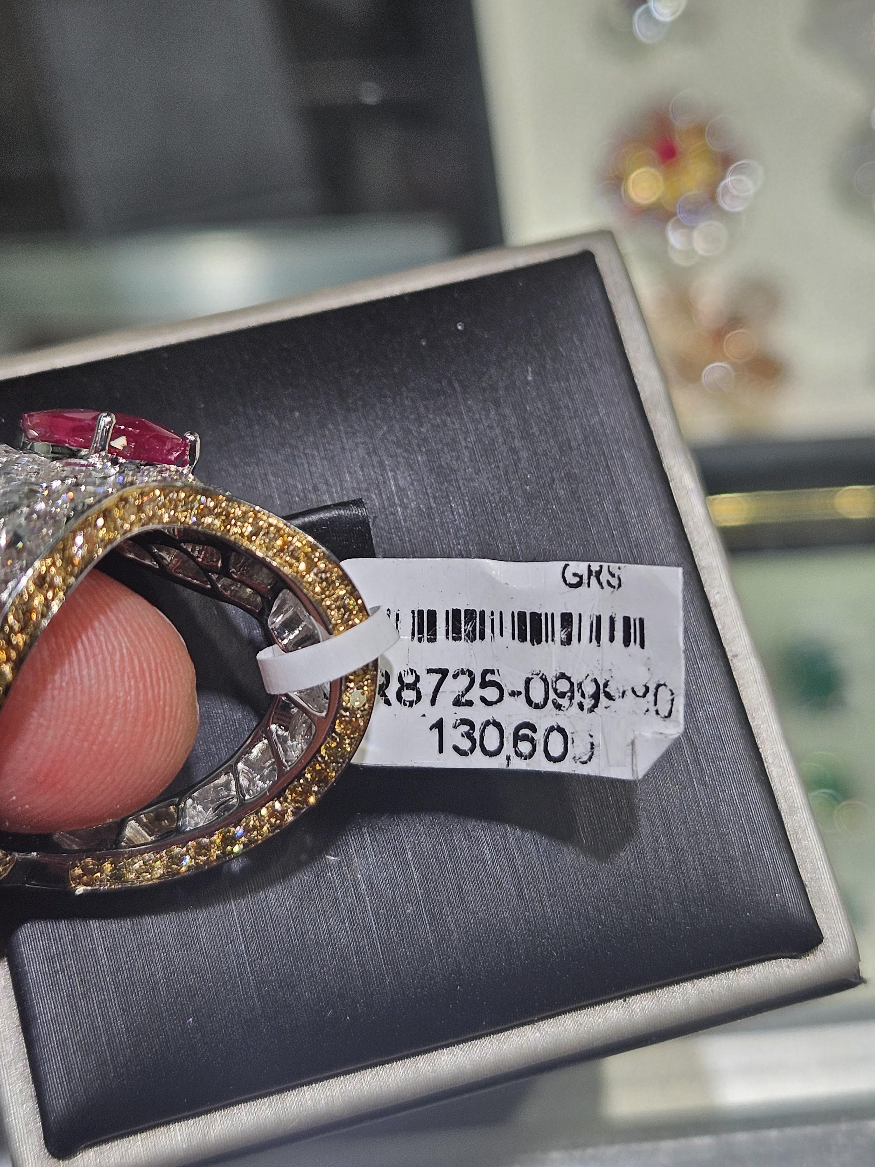 NWT $130, 600 Fancy Large 18KT Gold Glittering Ruby Rose Diamond Cocktail Ring In New Condition For Sale In New York, NY