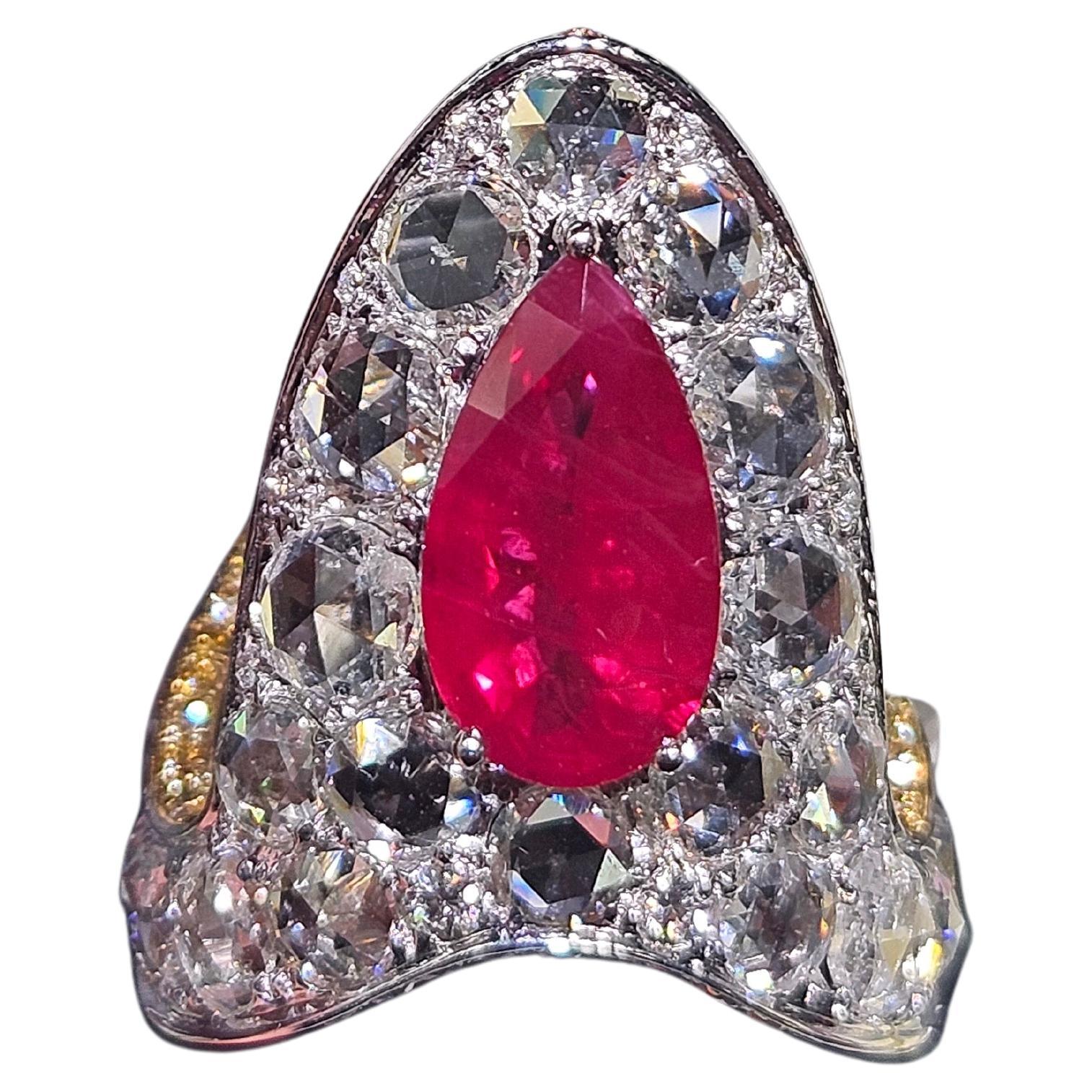 NWT $130, 600 Fancy Large 18KT Gold Glittering Ruby Rose Diamond Cocktail Ring For Sale