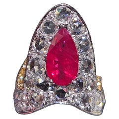 NWT $130, 600 Fancy Large 18KT Gold Glittering Ruby Rose Diamond Cocktail Ring