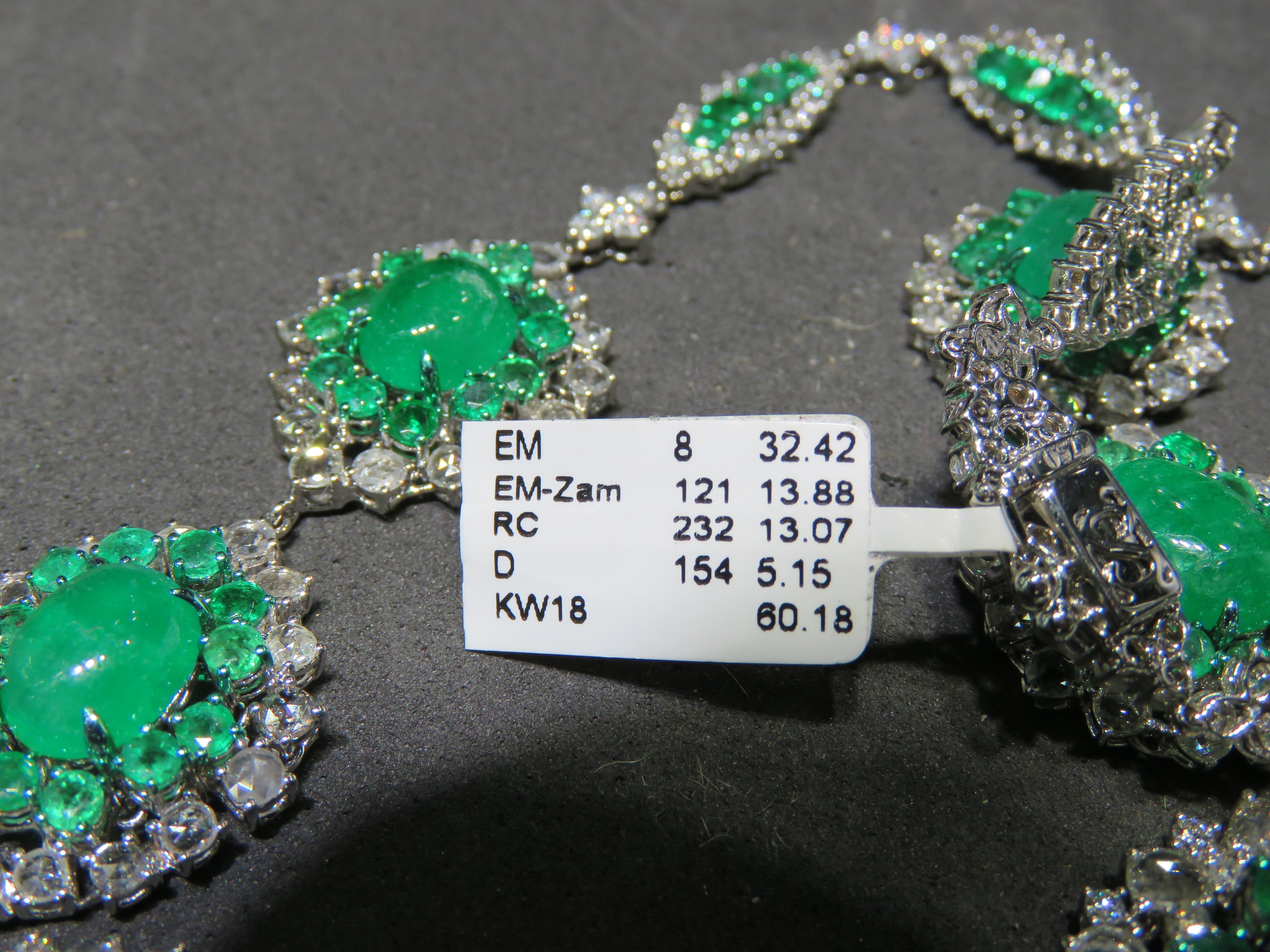 Mixed Cut NWT $134, 000 18KT Gold Rare Important Fancy 70CT Emerald Diamond Drop Necklace For Sale