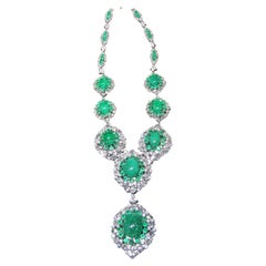 NWT $134, 000 18KT Gold Rare Important Fancy 70CT Emerald Diamond Drop Necklace