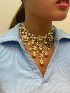 Magnifique collier en or 18 carats avec perles des mers du Sud et diamants jaunes 135 000 $, nouveau avec étiquette