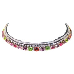 NWT $136, 000 18KT Gold Glittering Fancy Colored Spinel Jeweled Diamond Necklace