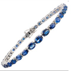 NWT $14, 000 18KT Gold Fancy Glittering Large Blue Sapphire Tennis Bracelet
