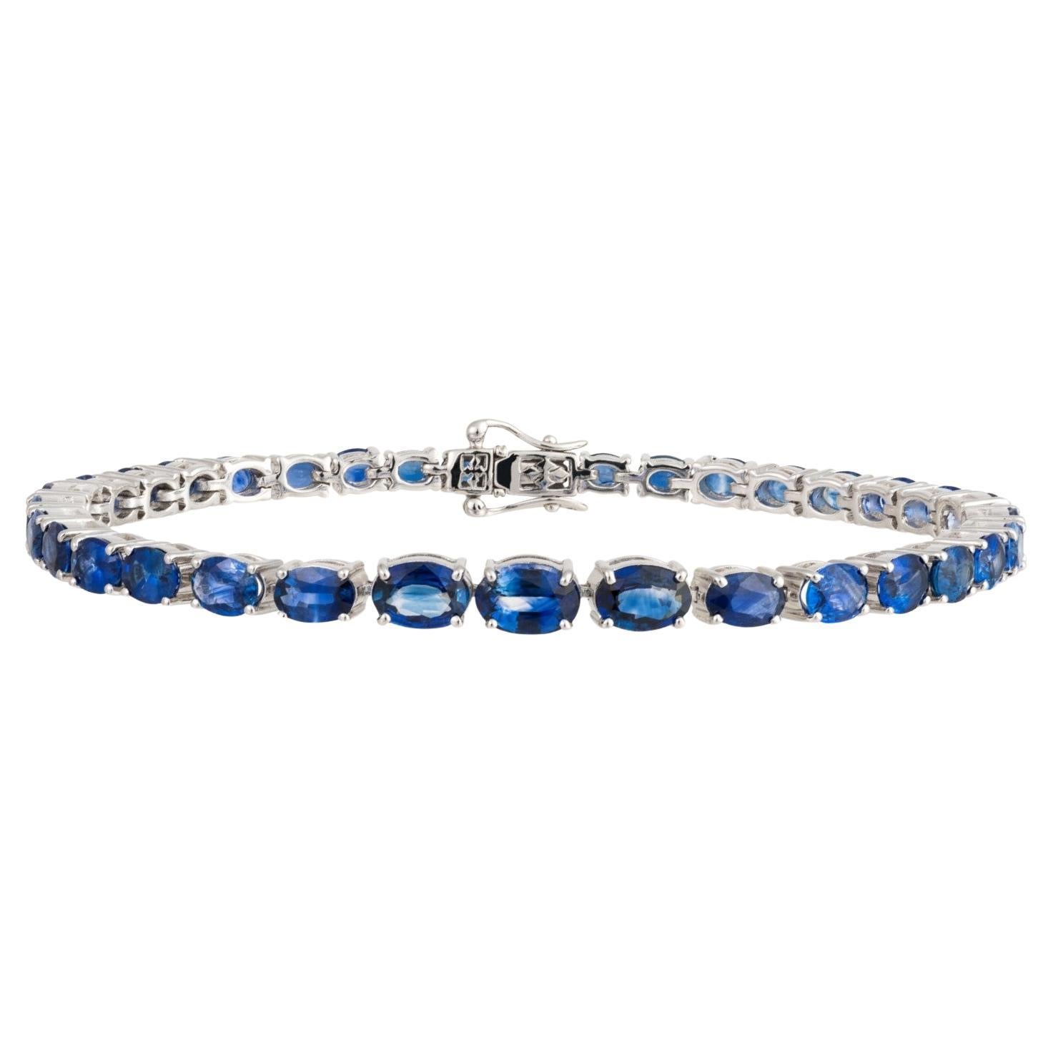NWT $14, 000 18KT Gold Fancy Glittering Large Blue Sapphire Tennis Bracelet