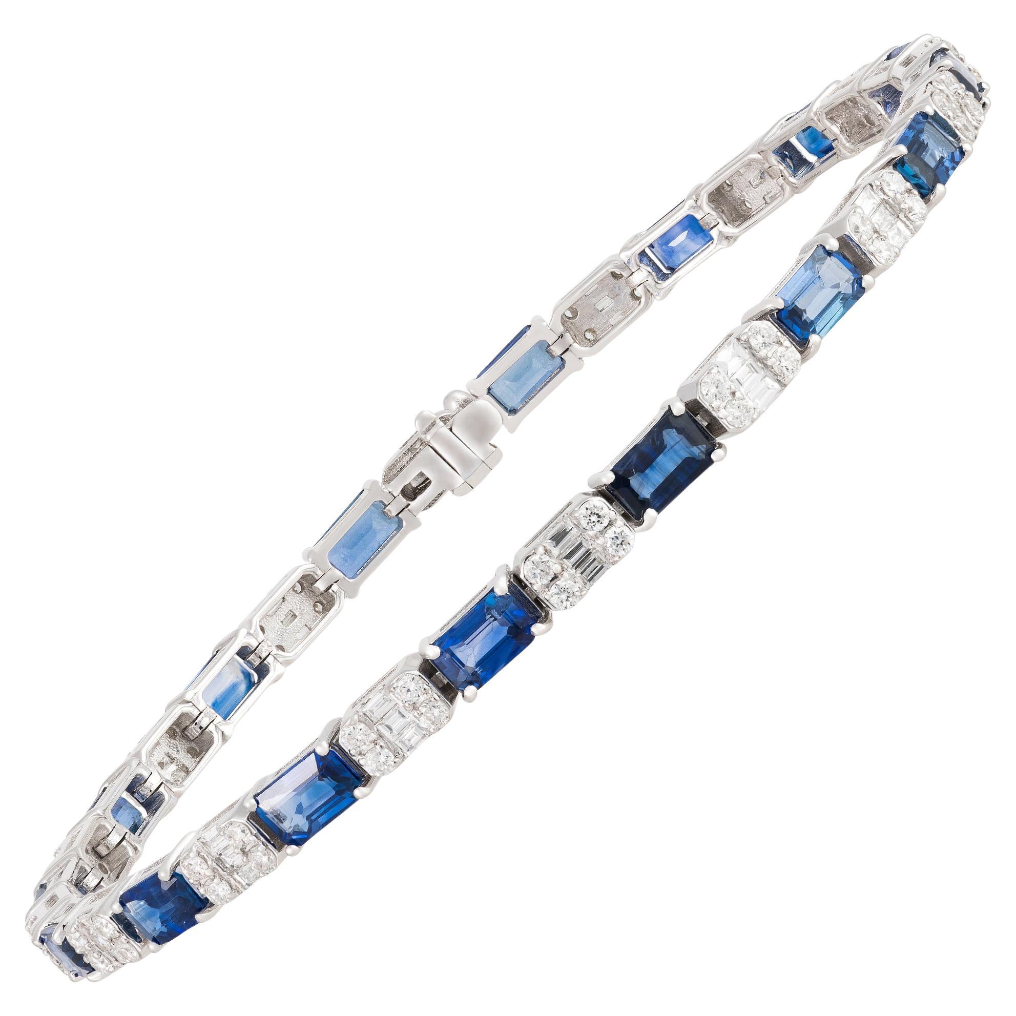 NWT $14, 000 Fancy 18KT Gold 7CT Fancy Baguette Sapphire Diamond Bracelet im Angebot