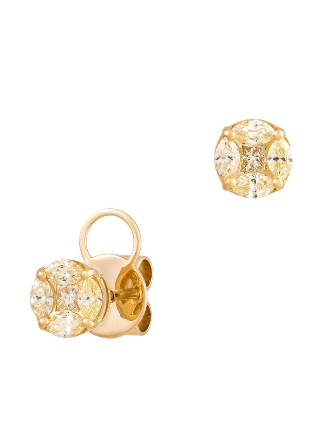 Taglio misto NWT $14,000 Orecchini a perno con diamanti gialli e bianchi scintillanti in vendita