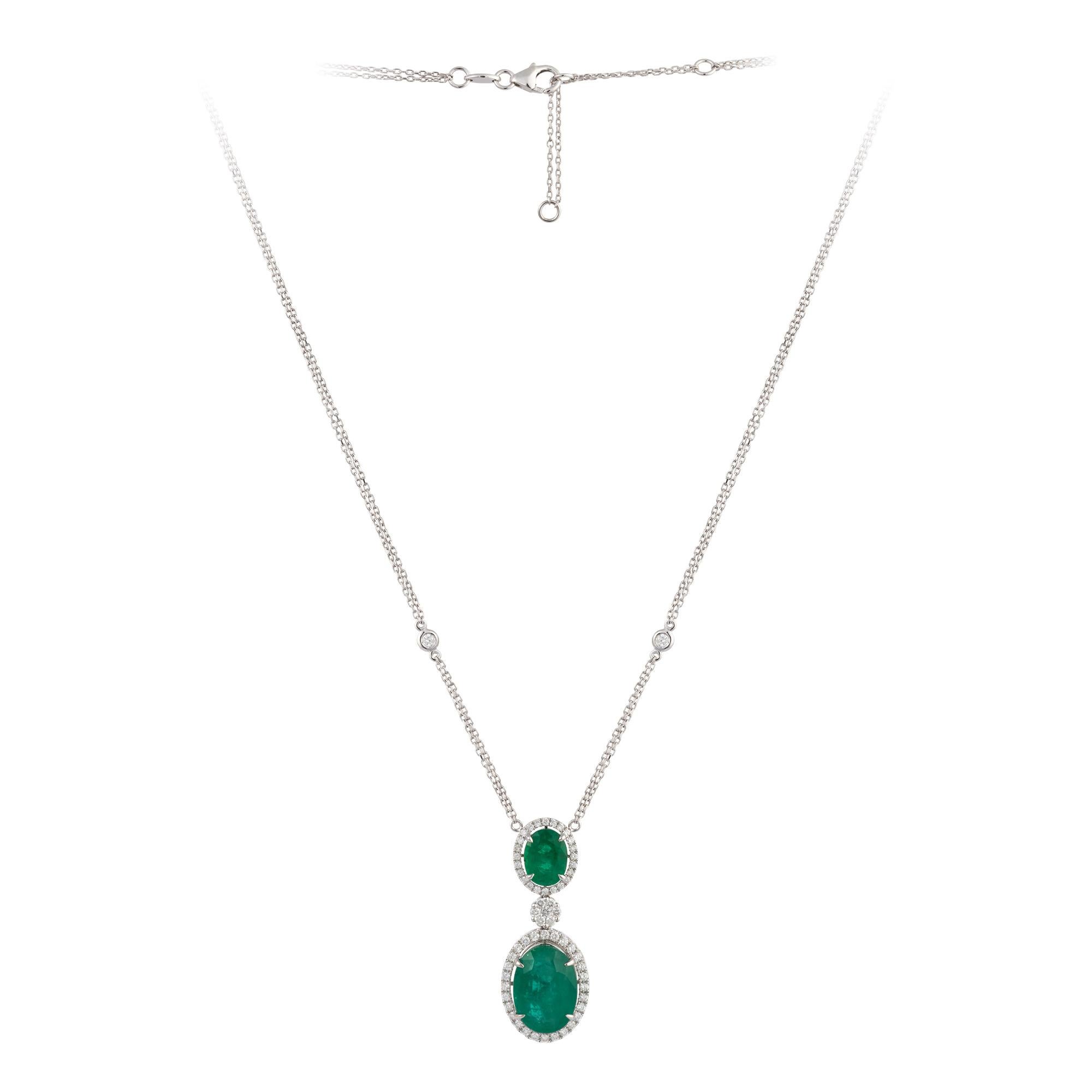 A Rare 18KT White Gold Emerald Diamond Necklace. Necklace is comprised of Finely Set Glittering Gorgeous Emeralds and Diamonds!!! The Emeralds and Diamonds are of Exquisite and Fine Quality. T.C.W. approx 9.50CTS!!! This Gorgeous Necklace is a