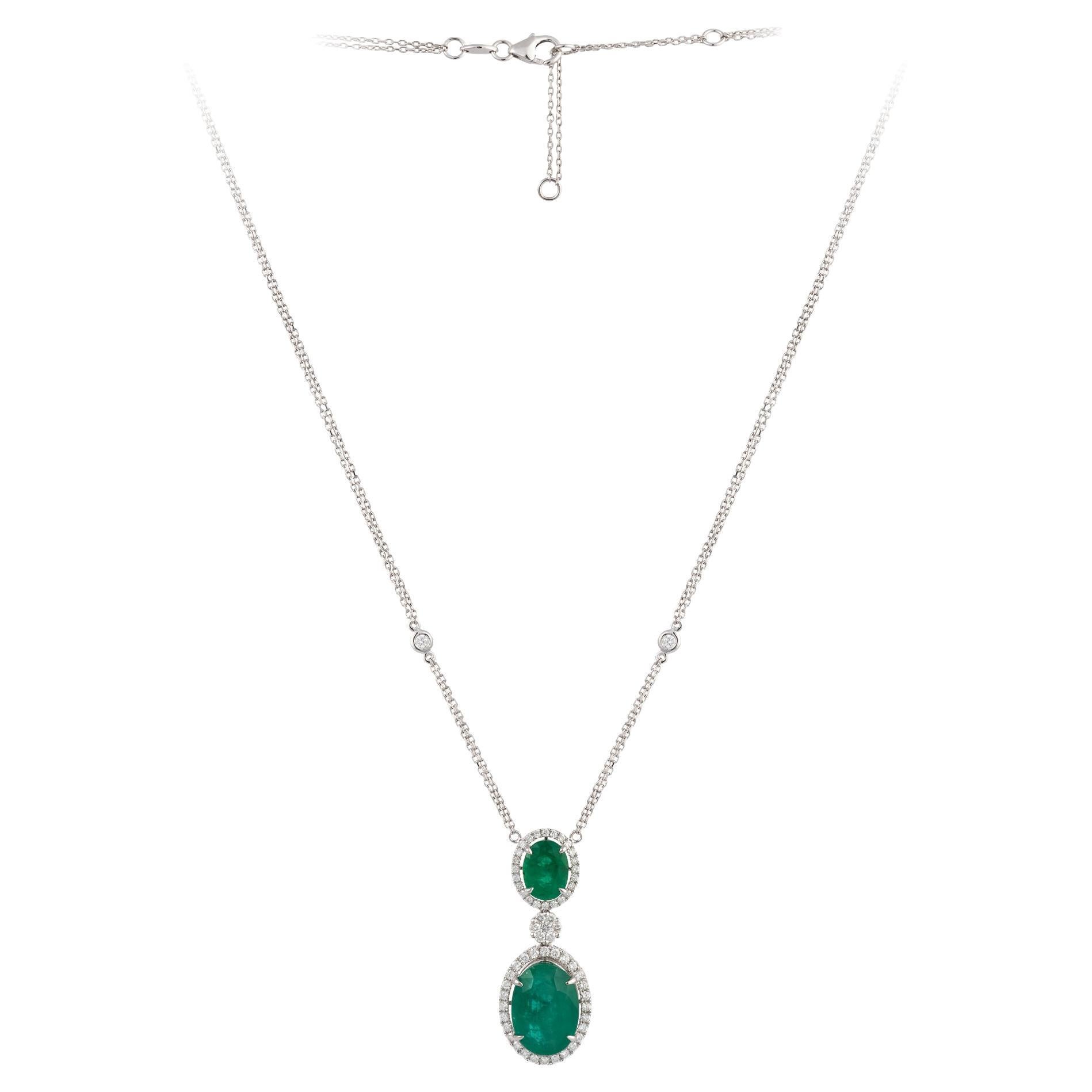 NWT $14, 000 Rare Gorgeous 18KT Gold Fancy Double Emerald Diamond Long Necklace For Sale