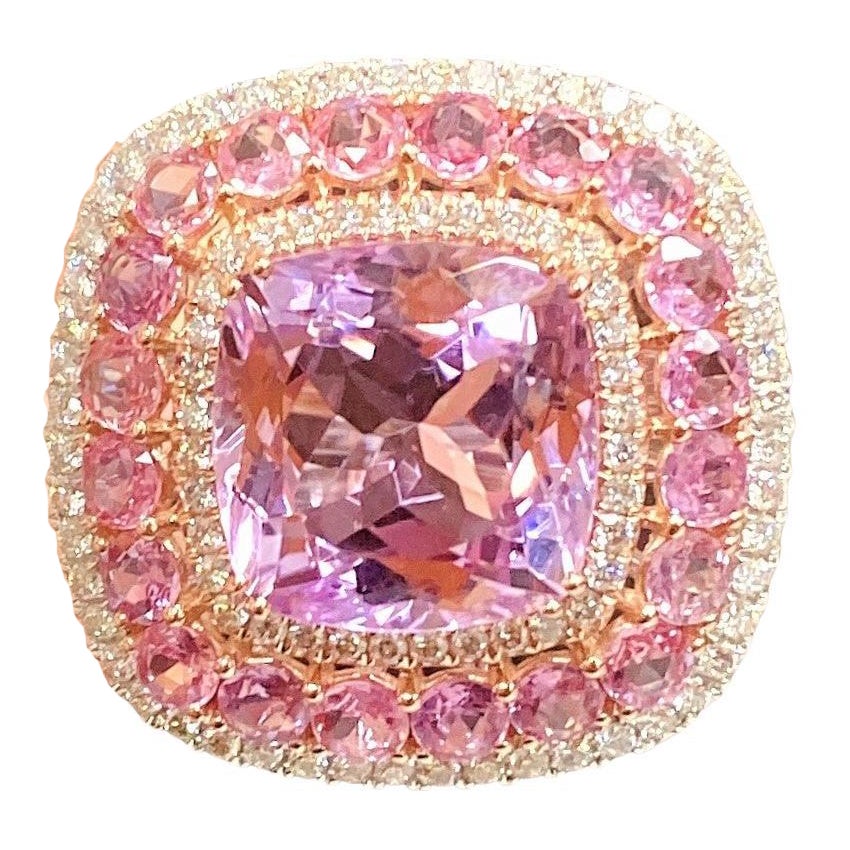 NWT 14, 189 18KT Anello con diamanti e zaffiri rosa Kunzite 18,50ct