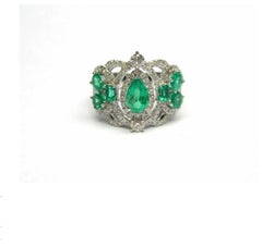 NWT $14, 500 18KT Gold Gorgeous Large Fancy Colombian Emerald Diamond Ring