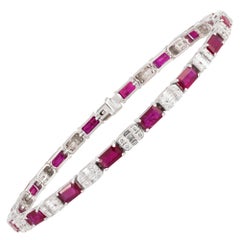 NWT $14, 500 Fancy 18KT Gold 6CT Gorgeous Fancy Baguette Ruby Diamond Bracelet