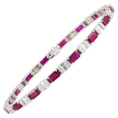 NWT $14, 500 Fancy 18KT Gold 6CT Gorgeous Fancy Baguette Ruby Diamond Bracelet