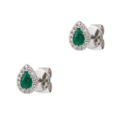 NWT $1400 18KT Gold Glittering Fancy Pear Emerald Diamond Stud Earrings Studs