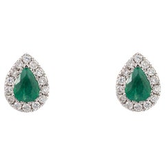 NWT $1400 18KT Gold Glittering Fancy Pear Emerald Diamond Stud Earrings Studs