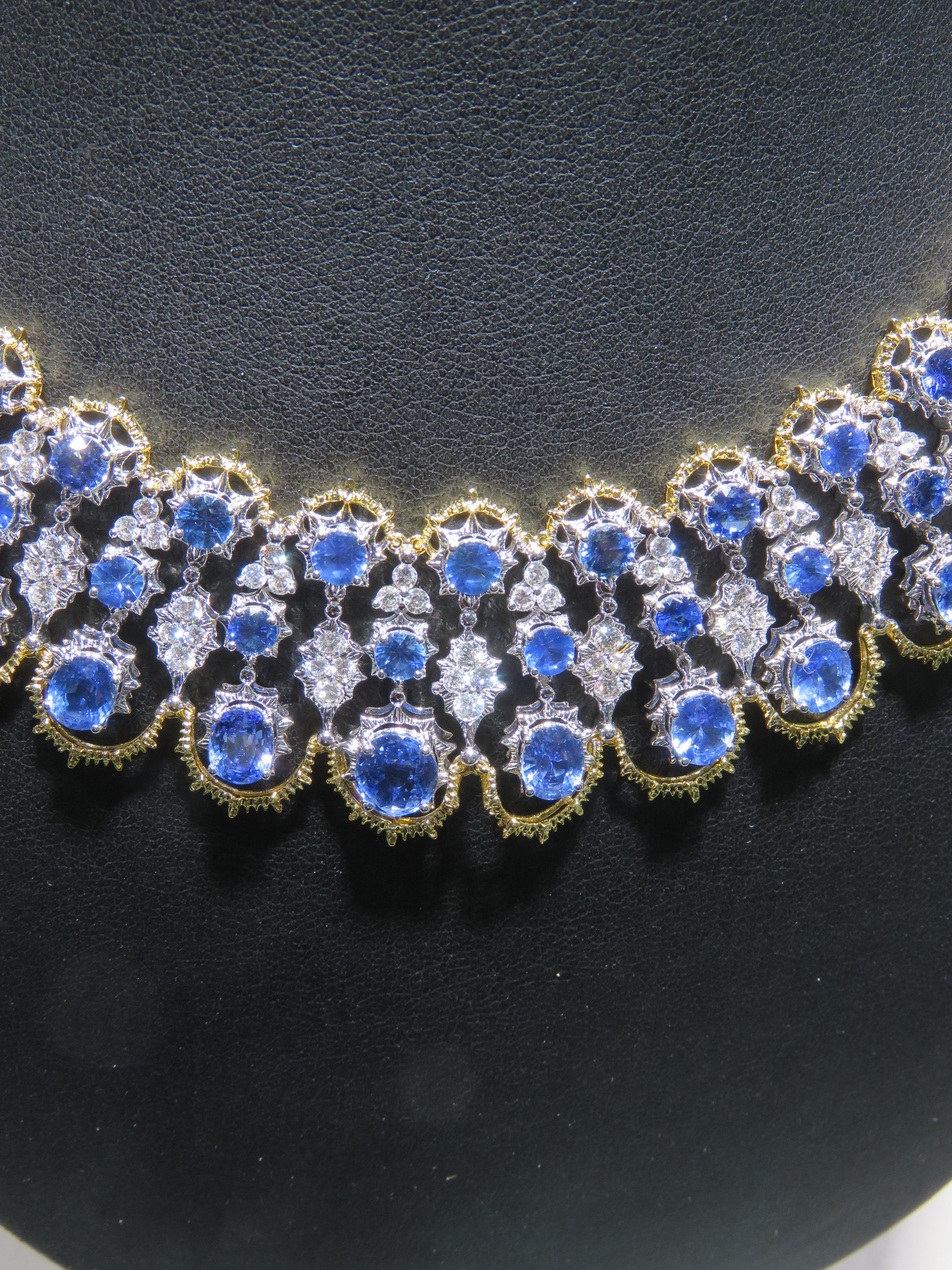 Taglio rotondo NWT $142, 300 Collana in oro 18KT 45CT con zaffiro grande e brillante in vendita